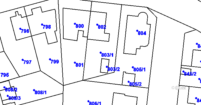 Parcela st. 803/1 v KÚ Hostivař, Katastrální mapa