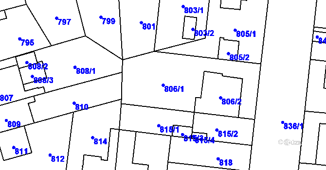Parcela st. 806/1 v KÚ Hostivař, Katastrální mapa