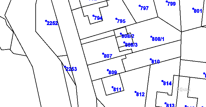 Parcela st. 807 v KÚ Hostivař, Katastrální mapa