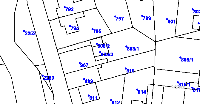Parcela st. 808/3 v KÚ Hostivař, Katastrální mapa