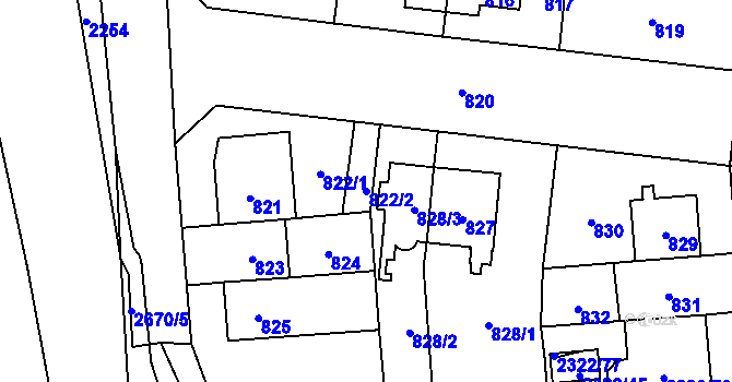 Parcela st. 822/2 v KÚ Hostivař, Katastrální mapa