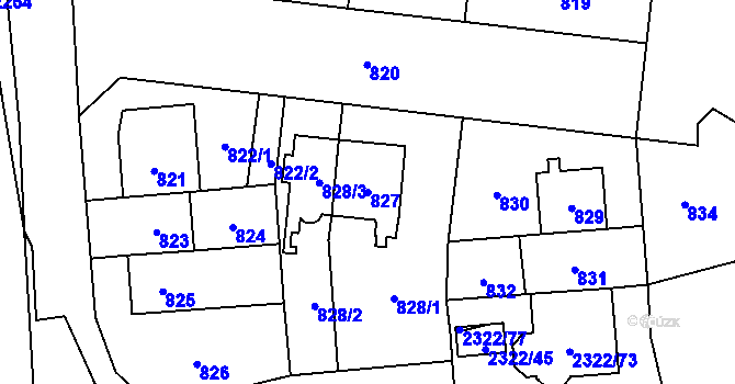 Parcela st. 827 v KÚ Hostivař, Katastrální mapa