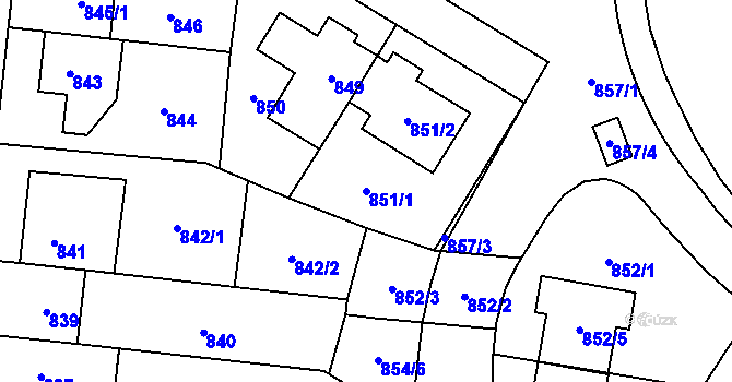 Parcela st. 851/1 v KÚ Hostivař, Katastrální mapa