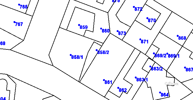 Parcela st. 858/2 v KÚ Hostivař, Katastrální mapa