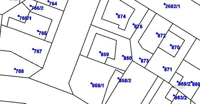 Parcela st. 859 v KÚ Hostivař, Katastrální mapa