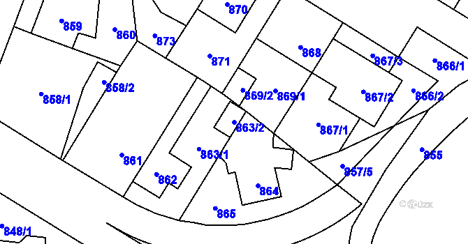 Parcela st. 863/2 v KÚ Hostivař, Katastrální mapa