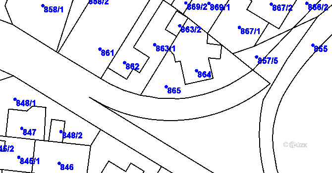 Parcela st. 865 v KÚ Hostivař, Katastrální mapa