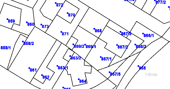 Parcela st. 869/1 v KÚ Hostivař, Katastrální mapa