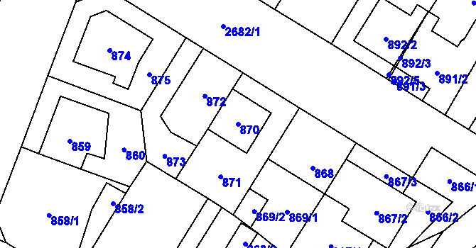 Parcela st. 870 v KÚ Hostivař, Katastrální mapa