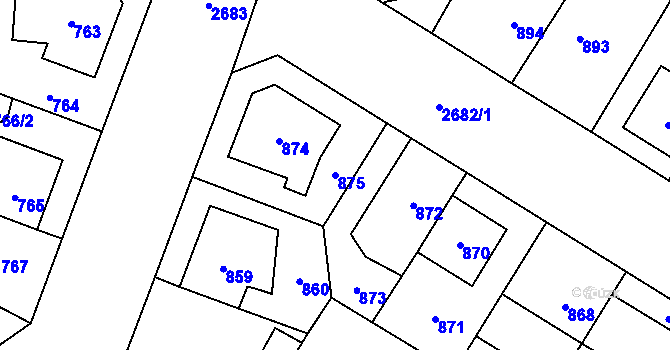 Parcela st. 875 v KÚ Hostivař, Katastrální mapa