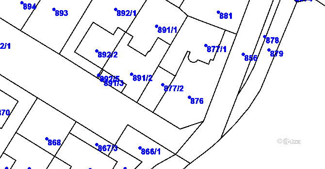 Parcela st. 877/2 v KÚ Hostivař, Katastrální mapa