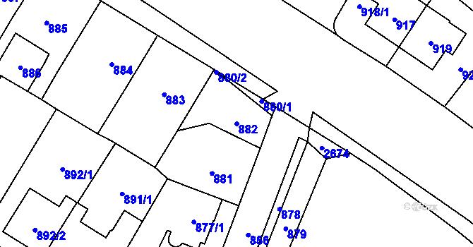 Parcela st. 882 v KÚ Hostivař, Katastrální mapa