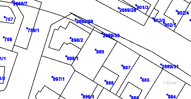 Parcela st. 889 v KÚ Hostivař, Katastrální mapa