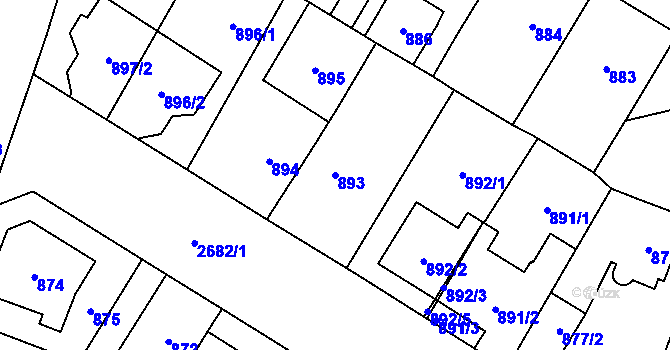 Parcela st. 893 v KÚ Hostivař, Katastrální mapa