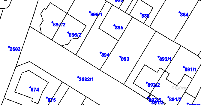 Parcela st. 894 v KÚ Hostivař, Katastrální mapa