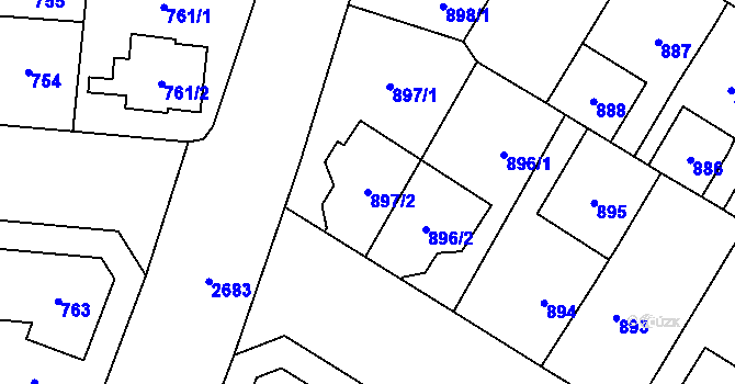 Parcela st. 897/2 v KÚ Hostivař, Katastrální mapa