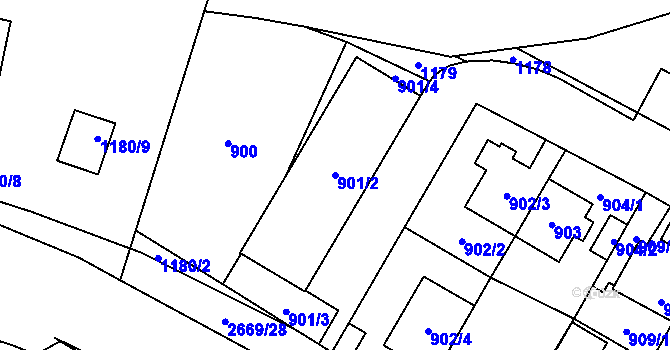 Parcela st. 901/2 v KÚ Hostivař, Katastrální mapa