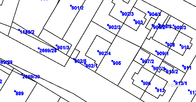 Parcela st. 902/4 v KÚ Hostivař, Katastrální mapa