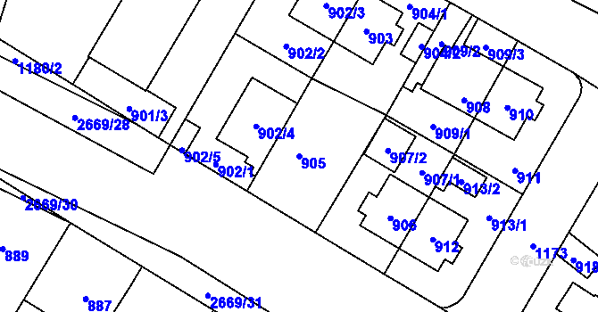 Parcela st. 905 v KÚ Hostivař, Katastrální mapa