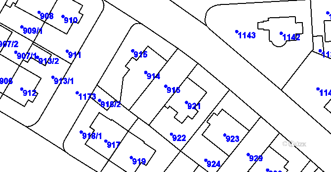 Parcela st. 916 v KÚ Hostivař, Katastrální mapa