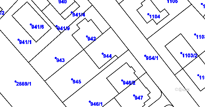 Parcela st. 944 v KÚ Hostivař, Katastrální mapa