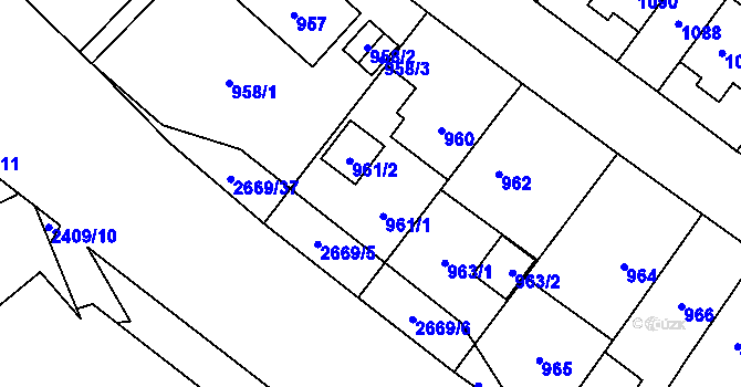 Parcela st. 961 v KÚ Hostivař, Katastrální mapa