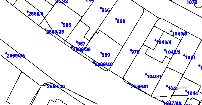 Parcela st. 969 v KÚ Hostivař, Katastrální mapa