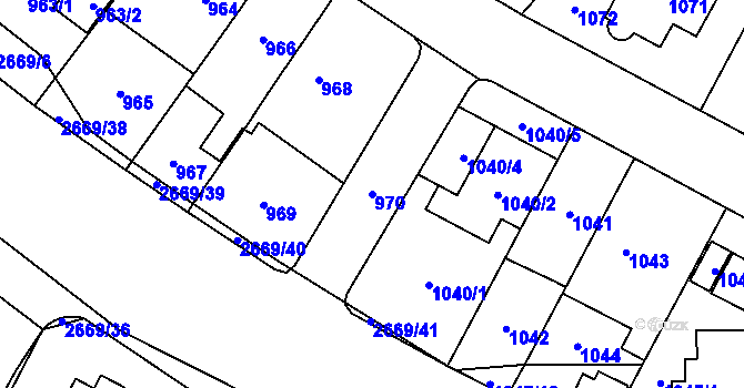 Parcela st. 970 v KÚ Hostivař, Katastrální mapa