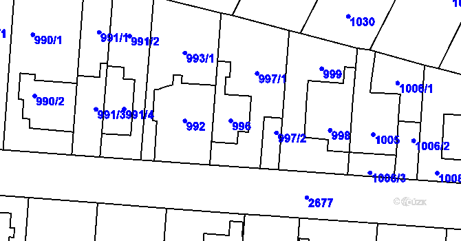 Parcela st. 996 v KÚ Hostivař, Katastrální mapa