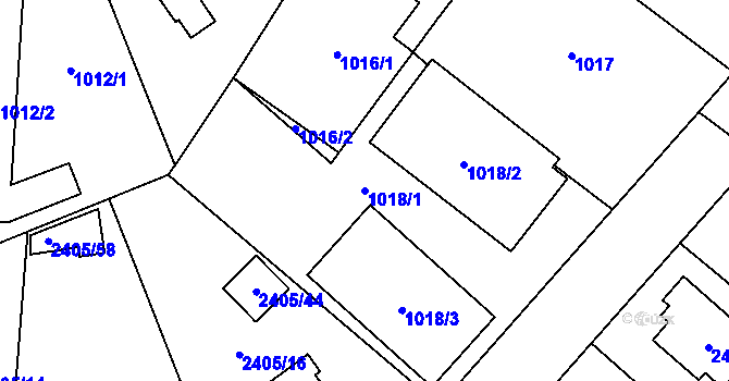 Parcela st. 1018/1 v KÚ Hostivař, Katastrální mapa