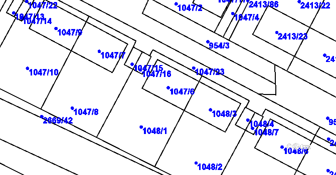 Parcela st. 1047/6 v KÚ Hostivař, Katastrální mapa