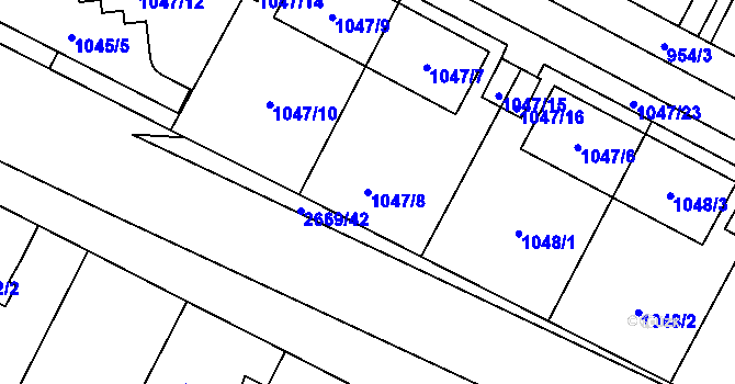 Parcela st. 1047/8 v KÚ Hostivař, Katastrální mapa