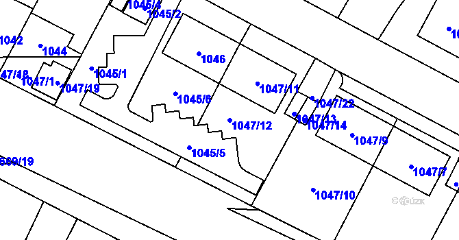 Parcela st. 1047/12 v KÚ Hostivař, Katastrální mapa