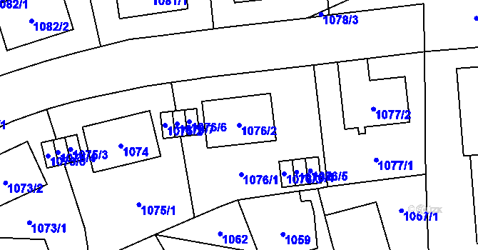 Parcela st. 1076/2 v KÚ Hostivař, Katastrální mapa