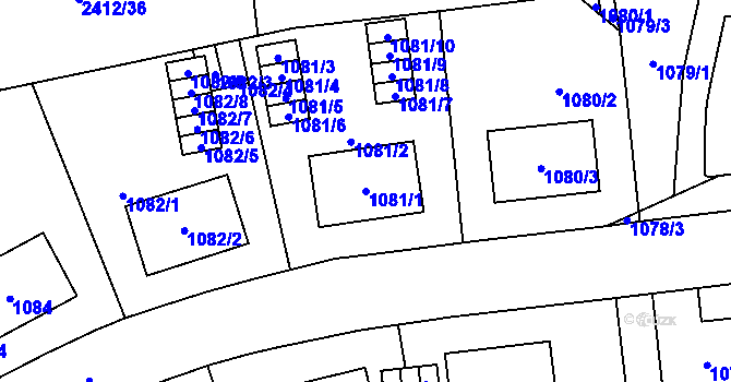 Parcela st. 1081/1 v KÚ Hostivař, Katastrální mapa