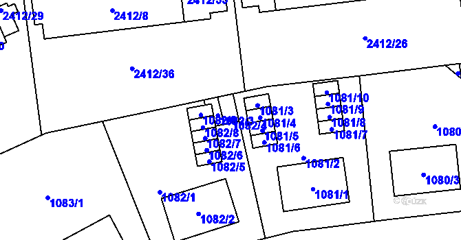 Parcela st. 1082/4 v KÚ Hostivař, Katastrální mapa