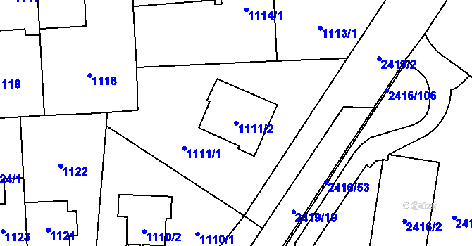 Parcela st. 1111/2 v KÚ Hostivař, Katastrální mapa