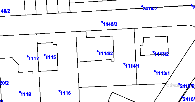 Parcela st. 1114/2 v KÚ Hostivař, Katastrální mapa