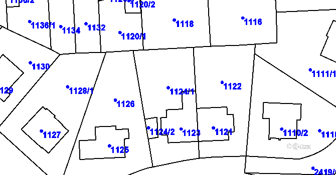 Parcela st. 1124/1 v KÚ Hostivař, Katastrální mapa