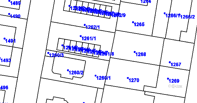 Parcela st. 1261/8 v KÚ Hostivař, Katastrální mapa