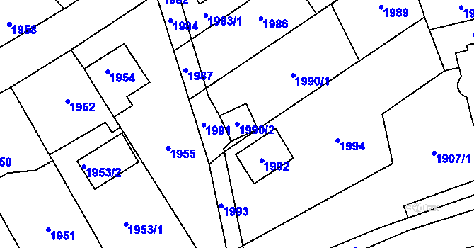 Parcela st. 1990/2 v KÚ Hostivař, Katastrální mapa