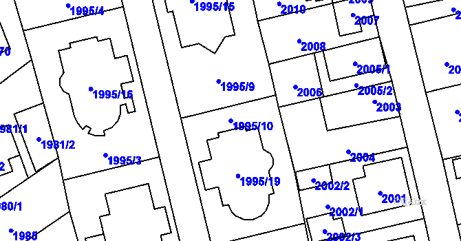 Parcela st. 1995/10 v KÚ Hostivař, Katastrální mapa