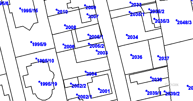 Parcela st. 2003 v KÚ Hostivař, Katastrální mapa