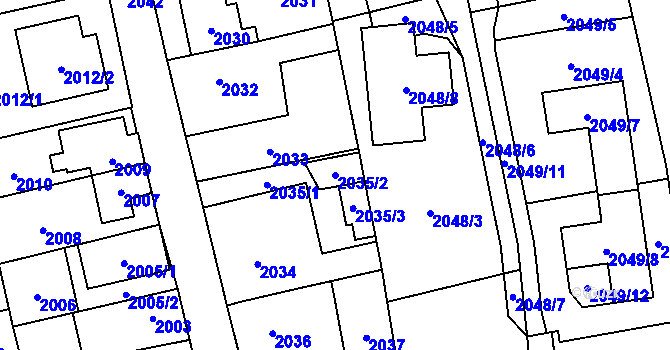 Parcela st. 2035/2 v KÚ Hostivař, Katastrální mapa