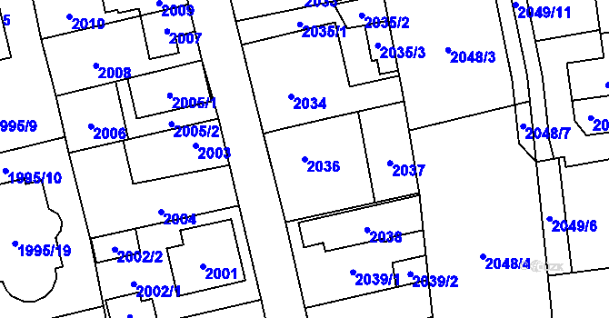 Parcela st. 2036 v KÚ Hostivař, Katastrální mapa