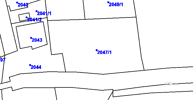 Parcela st. 2047/1 v KÚ Hostivař, Katastrální mapa