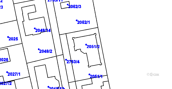 Parcela st. 2051/2 v KÚ Hostivař, Katastrální mapa
