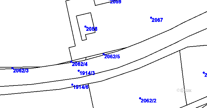 Parcela st. 2062/5 v KÚ Hostivař, Katastrální mapa