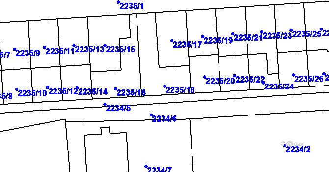 Parcela st. 2235/18 v KÚ Hostivař, Katastrální mapa