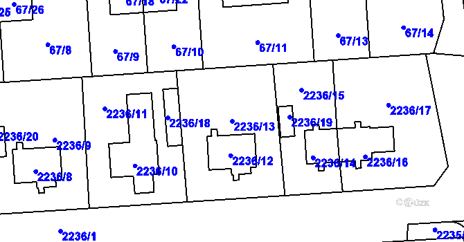 Parcela st. 2236/13 v KÚ Hostivař, Katastrální mapa